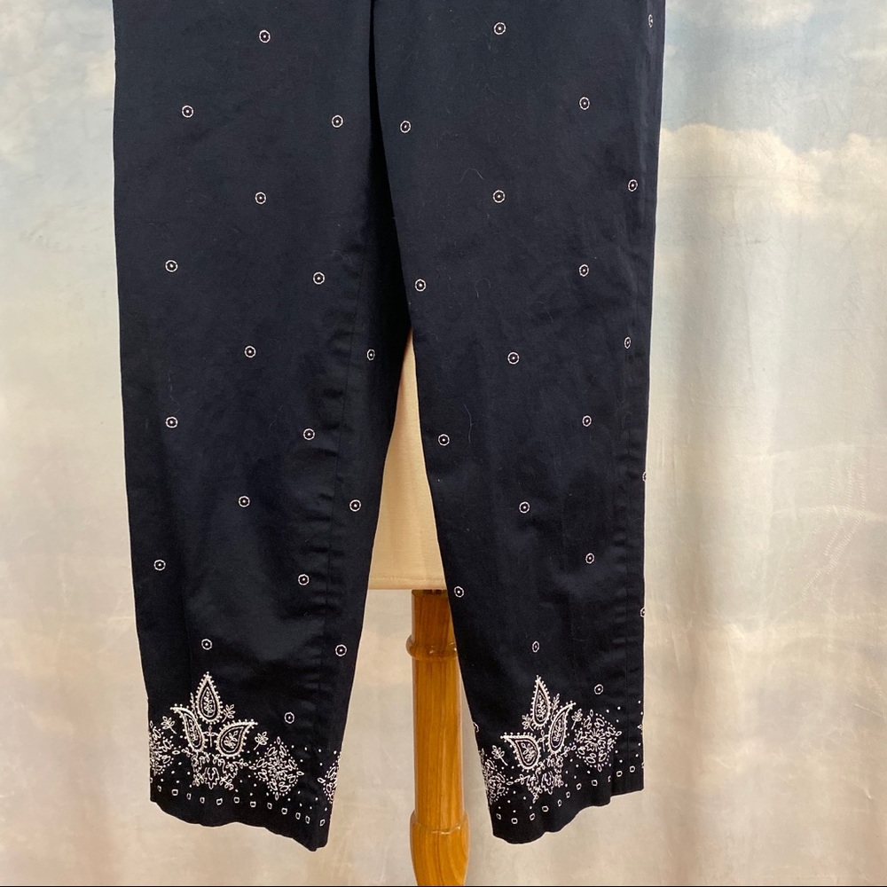 Talbots Embroidered Navy Side Zip Pixie Pants/ Ca… - image 1